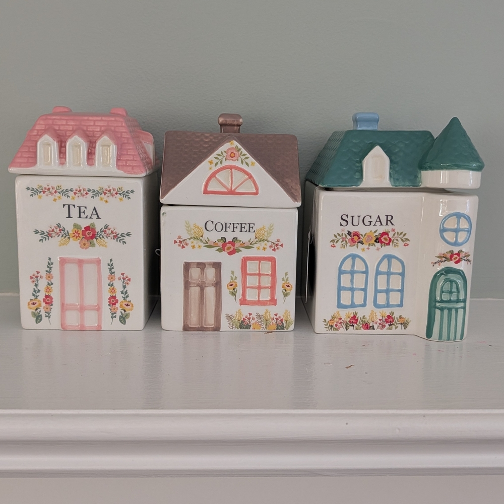 Charming Floral House Canister Set for Tea, Coffee, and Sugar